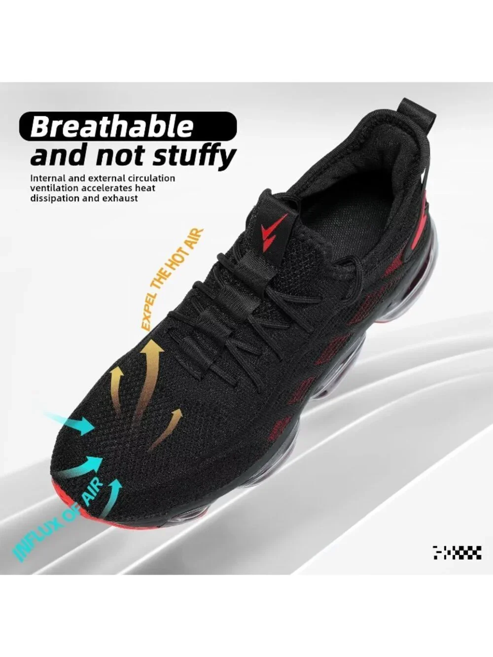 Men's Black Red Running Shoes Air Cushion Slip on Walking Tennis Sneakers